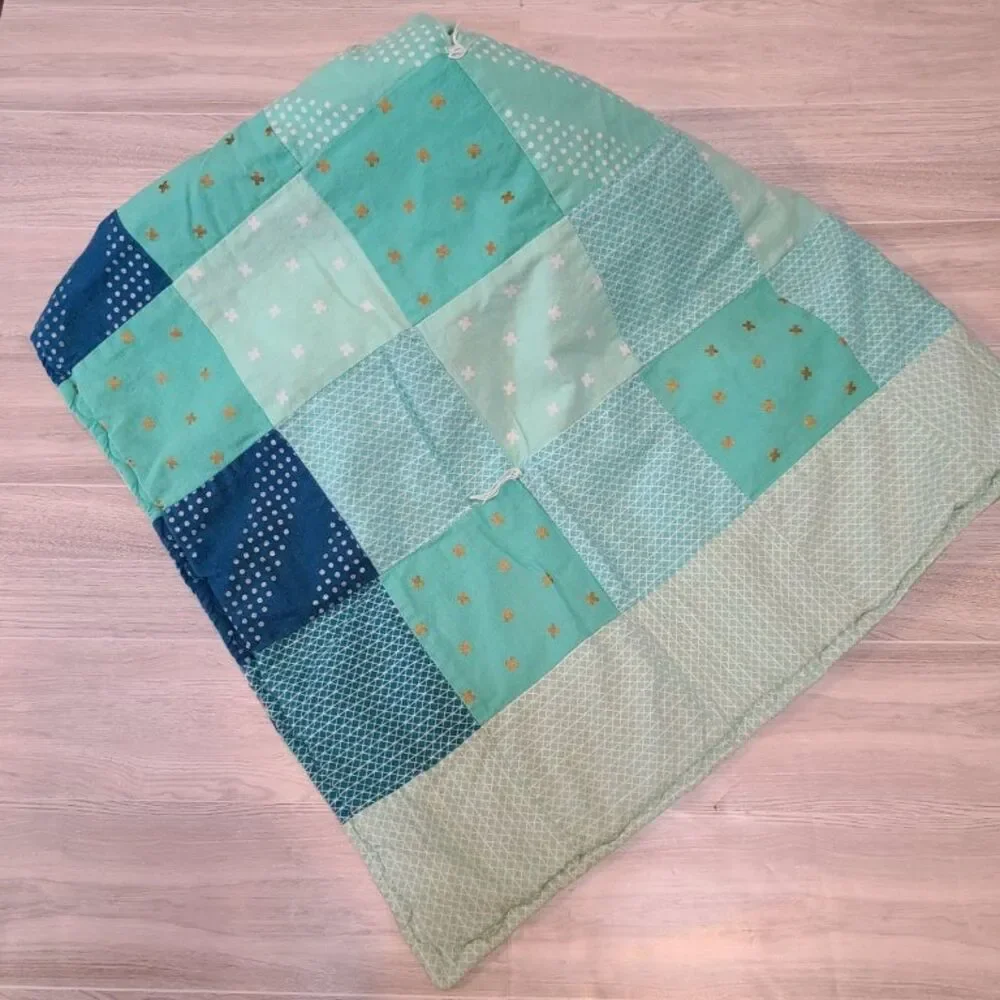 Handmade Baby Quilt Michael Miller Lion Navy Turquoise Stroller Blanket 36x27